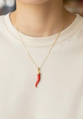 Collana Pendente Cornetto Corallo Rosso