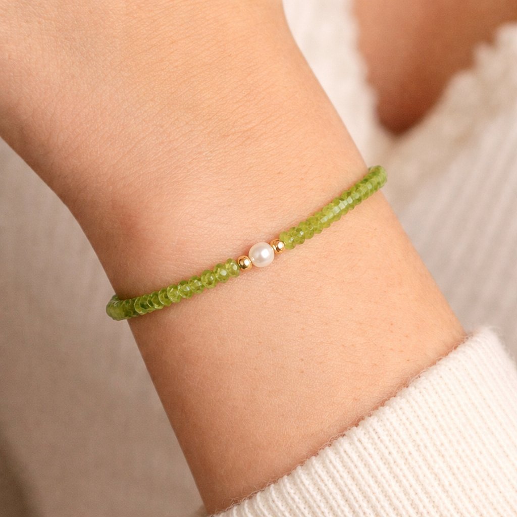Bracciale Peridoto Rondelle con Perla d'Acqua Dolce