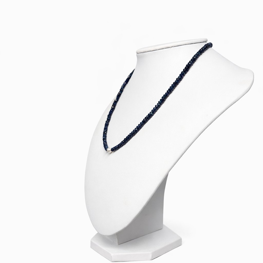 Collana Zaffiro Blu Rondelle con Perla d'Acqua Dolce