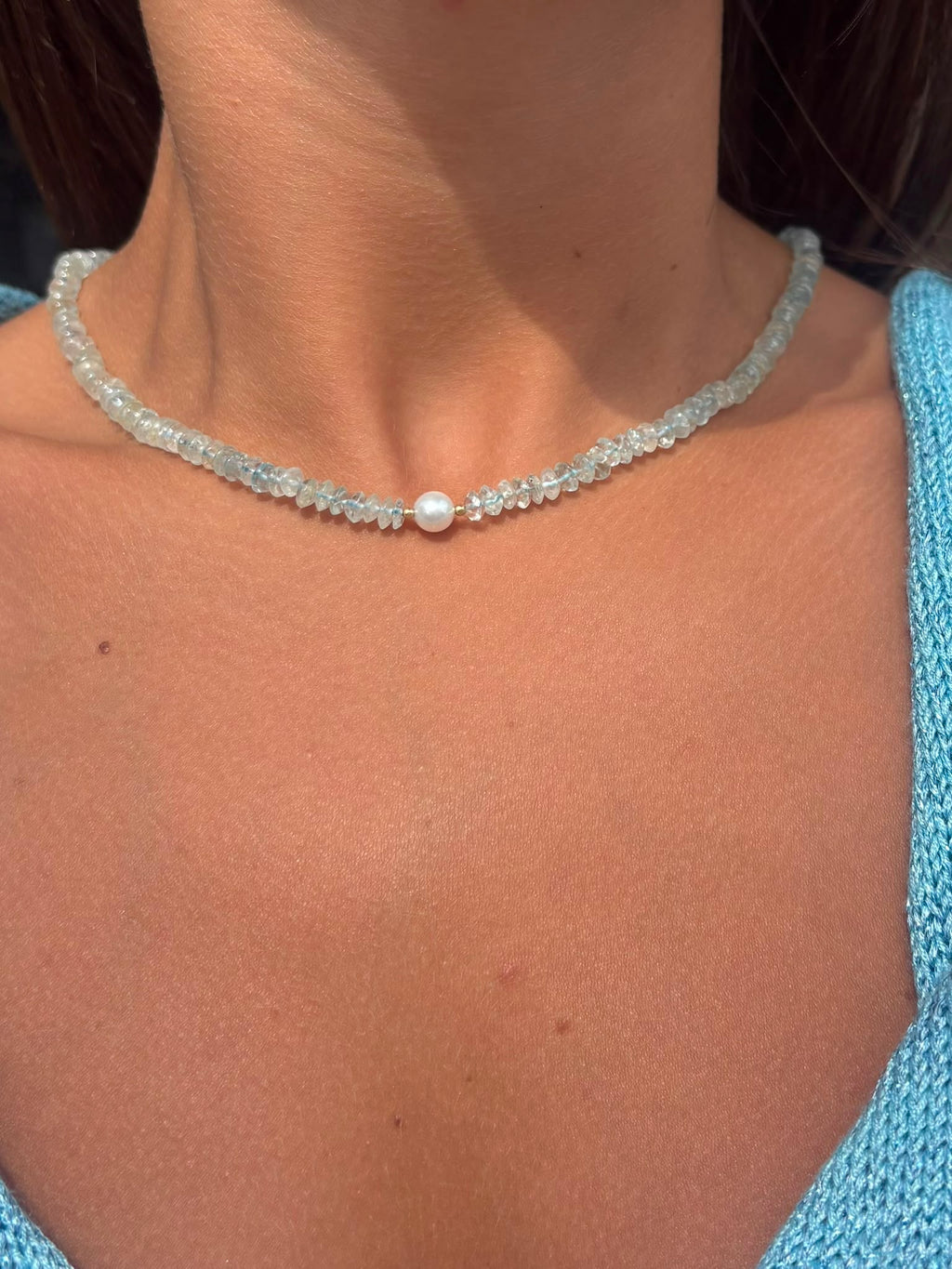 Collana Acquamarina e Perla