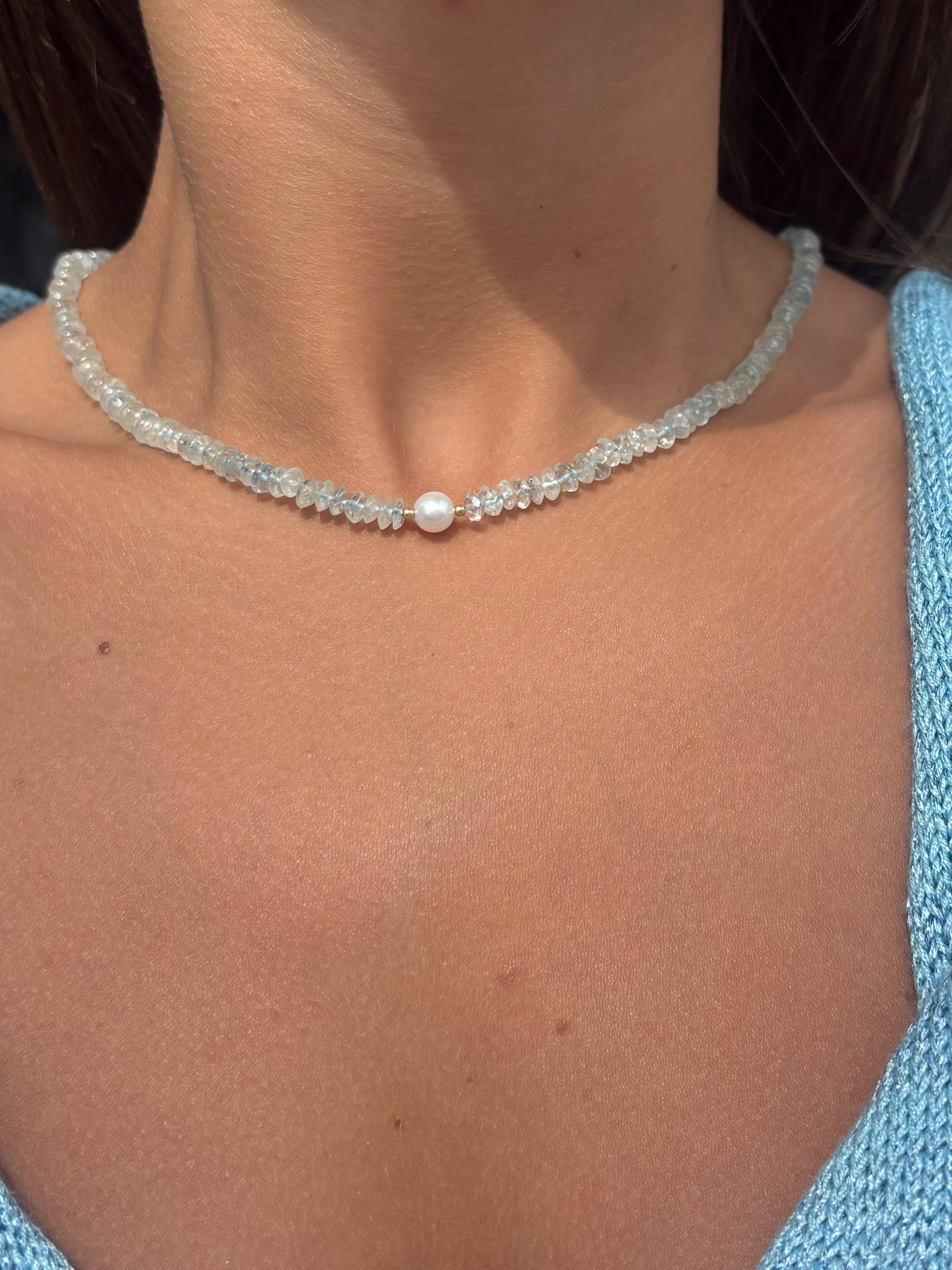 Collana Acquamarina e Perla