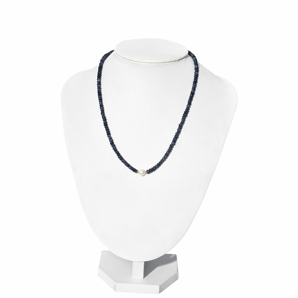 Collana Zaffiro Blu Rondelle con Perla d'Acqua Dolce