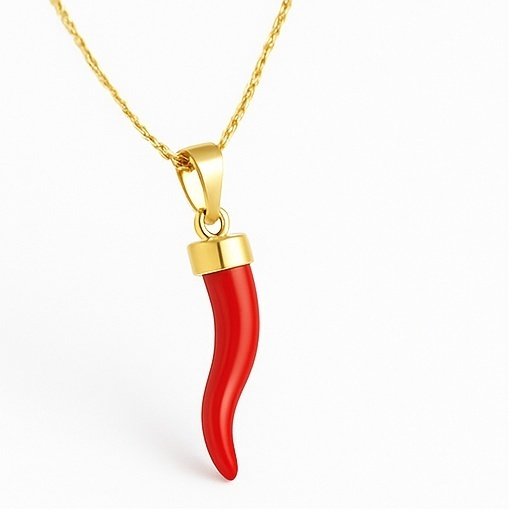 Collana Pendente Cornetto Corallo Rosso