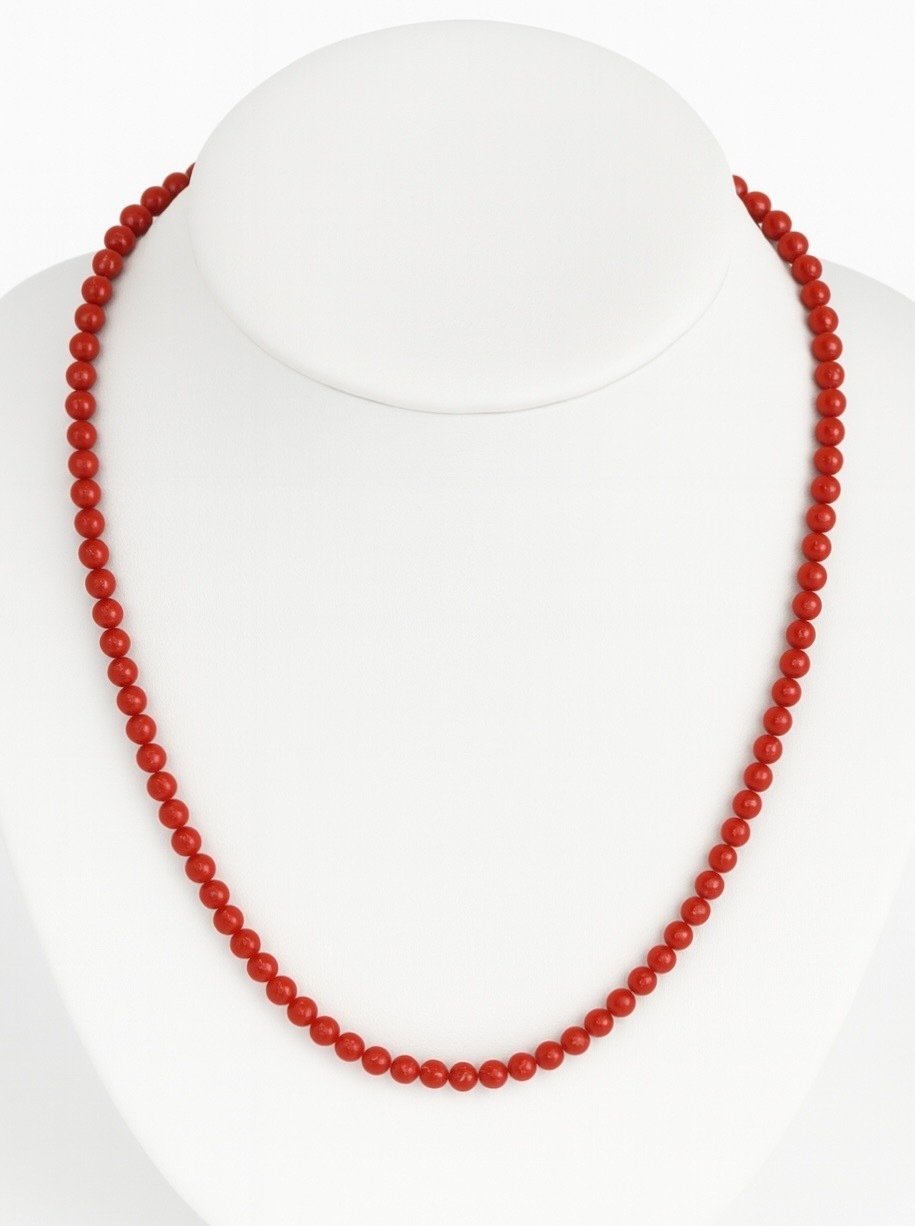 Collana Corallo Rosso Perline Lisce