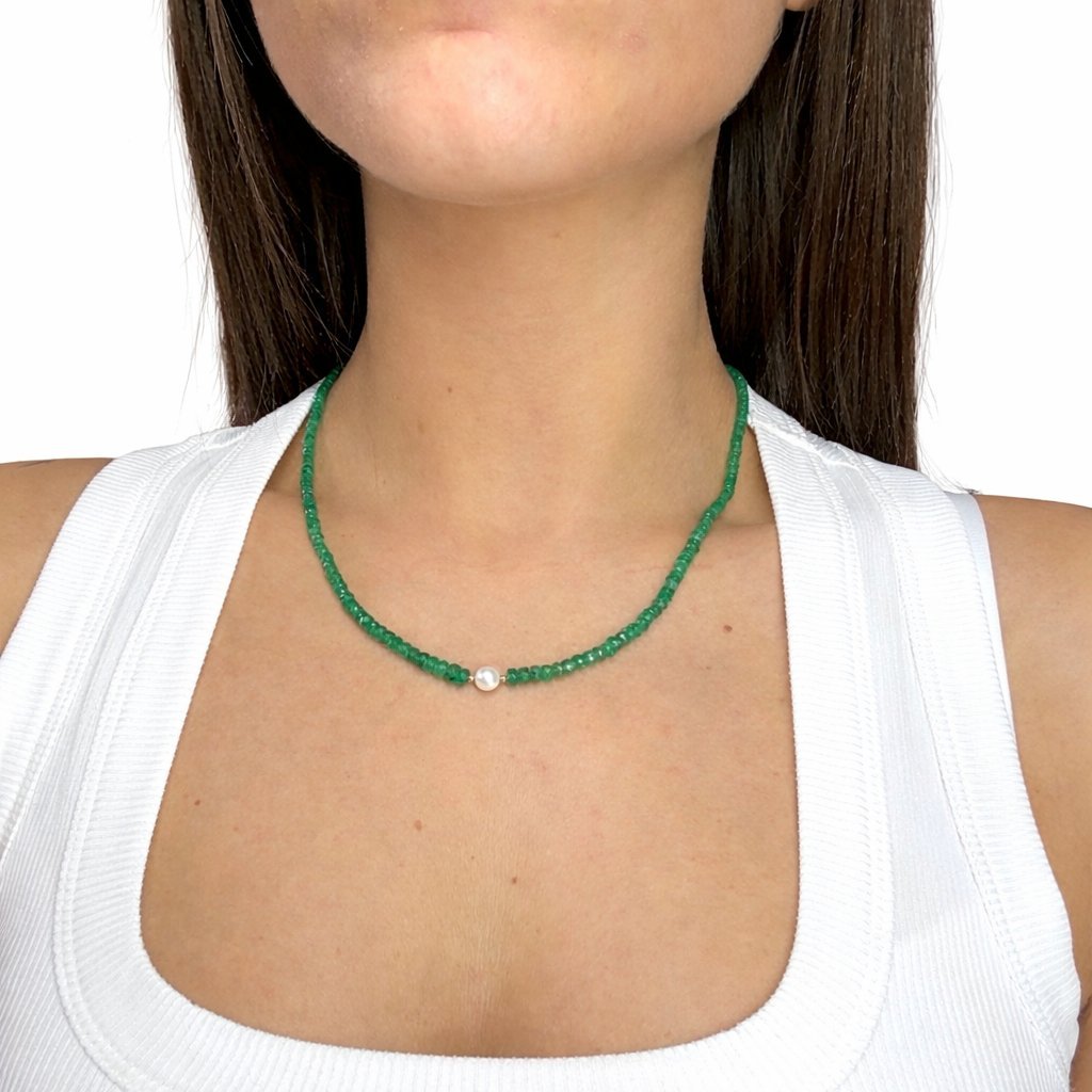 Collana Smeraldo Rondelle con Perla d'Acqua Dolce