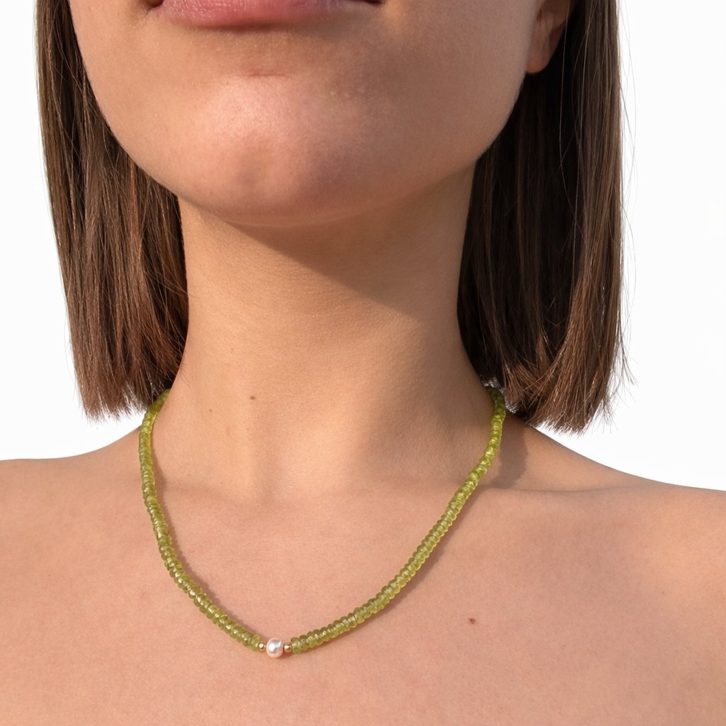 Collana Peridoto Rondelle con Perla d'Acqua Dolce