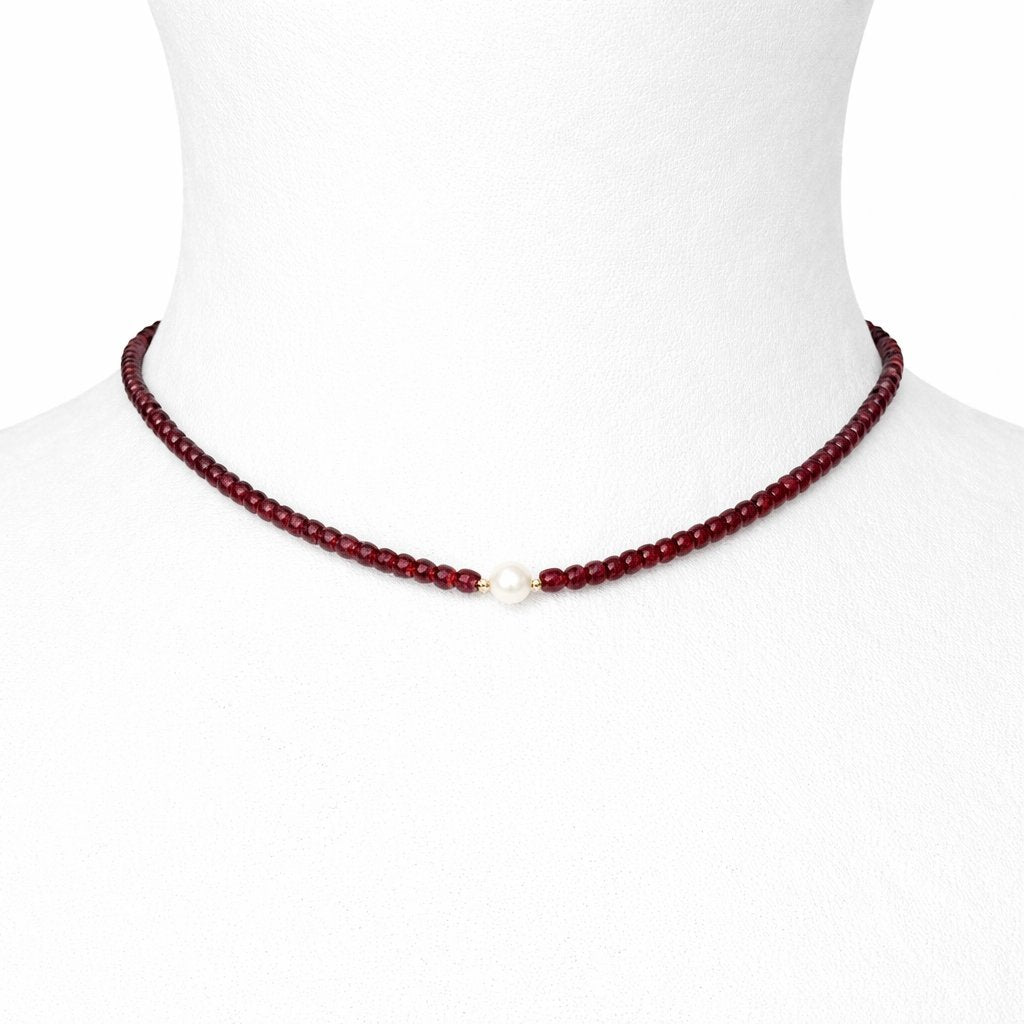 Collana Rubino con Perla d'Acqua Dolce