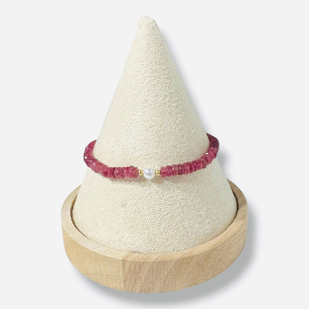 Bracciale Tormalina Rosa Rondelle con Perla d'Acqua Dolce