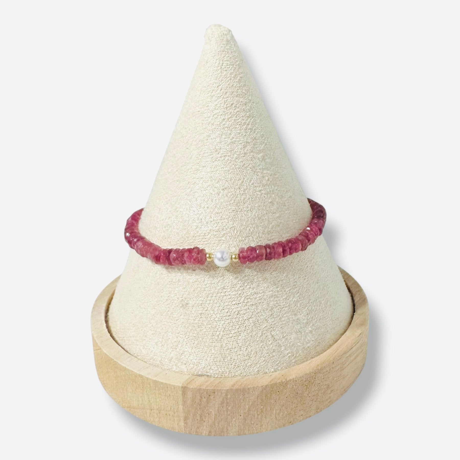 Bracciale Tormalina Rosa Rondelle con Perla d'Acqua Dolce