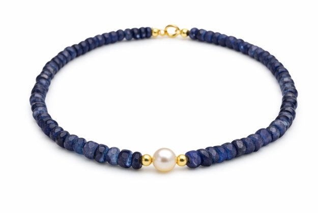 Bracciale Zaffiro Blu Rondelle con Perla d'Acqua Dolce