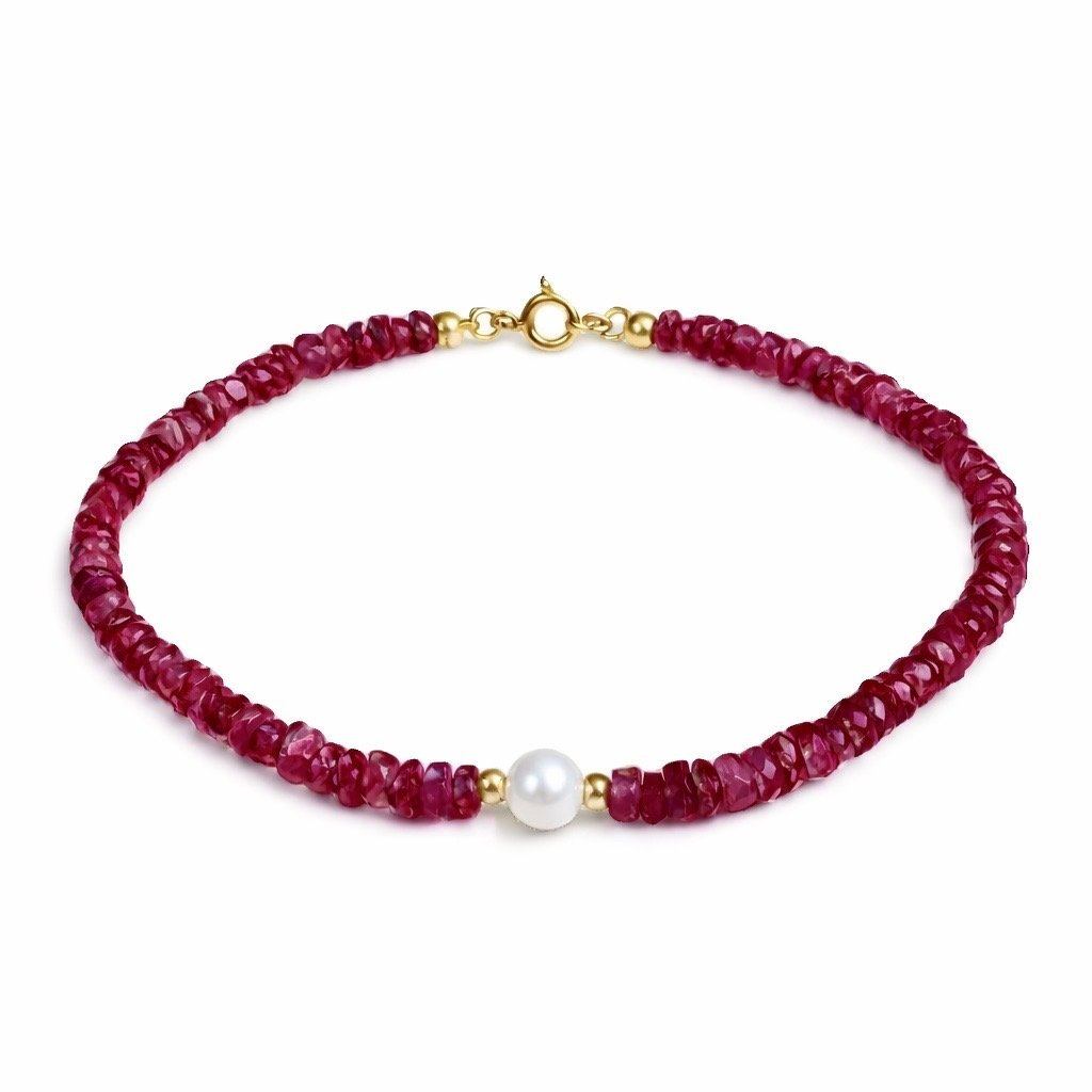 Bracciale Rubino Rondelle con Perla d'Acqua Dolce