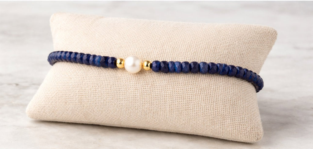 Bracciale Zaffiro Blu Rondelle con Perla d'Acqua Dolce