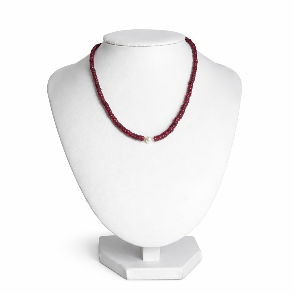 Collana Tormalina Rosa Rondelle con Perla d'Acqua Dolce