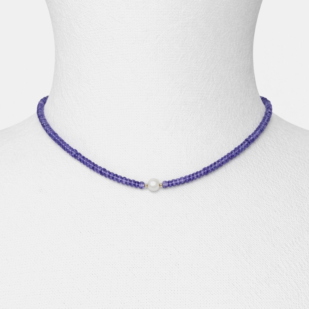 Collana Tanzanite Rondelle con Perla d'Acqua Dolce