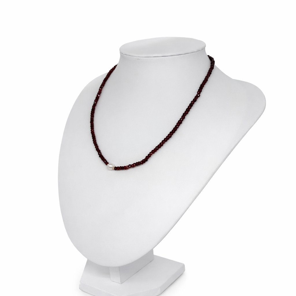 Collana Granato Sfaccettato con Perla d'Acqua Dolce