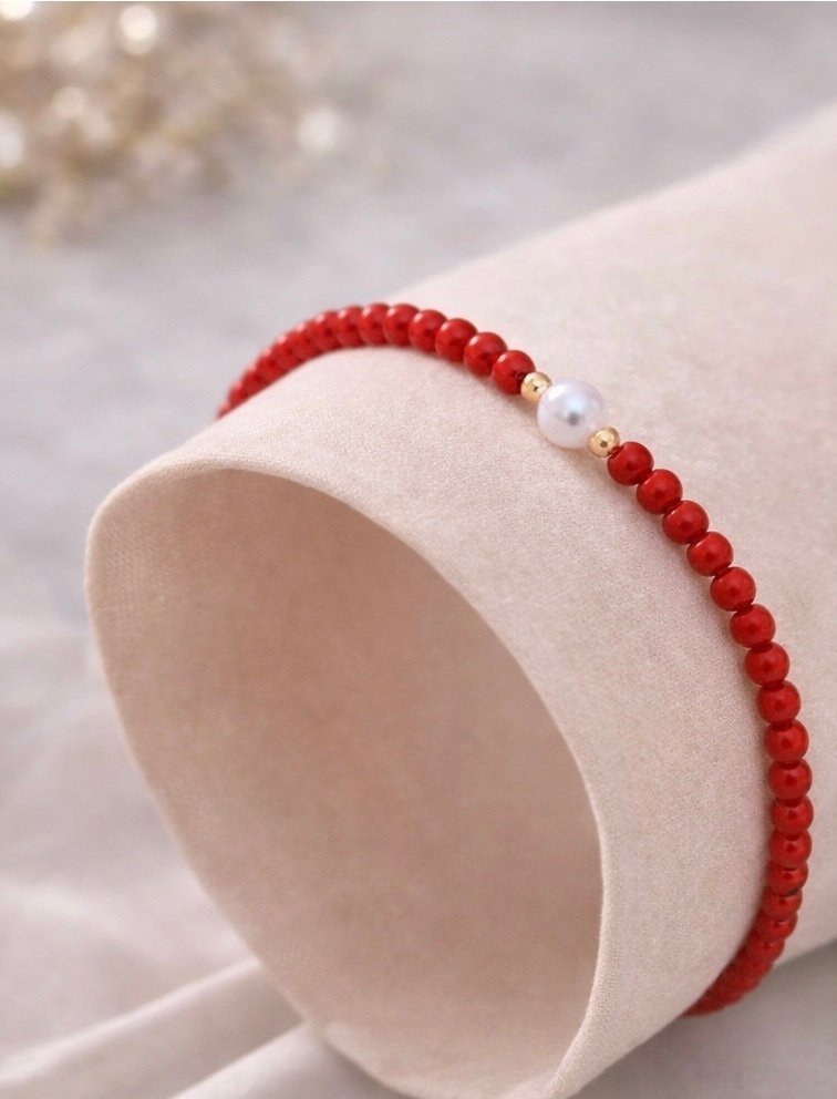 Bracciale Corallo Rosso con Perla d'Acqua Dolce
