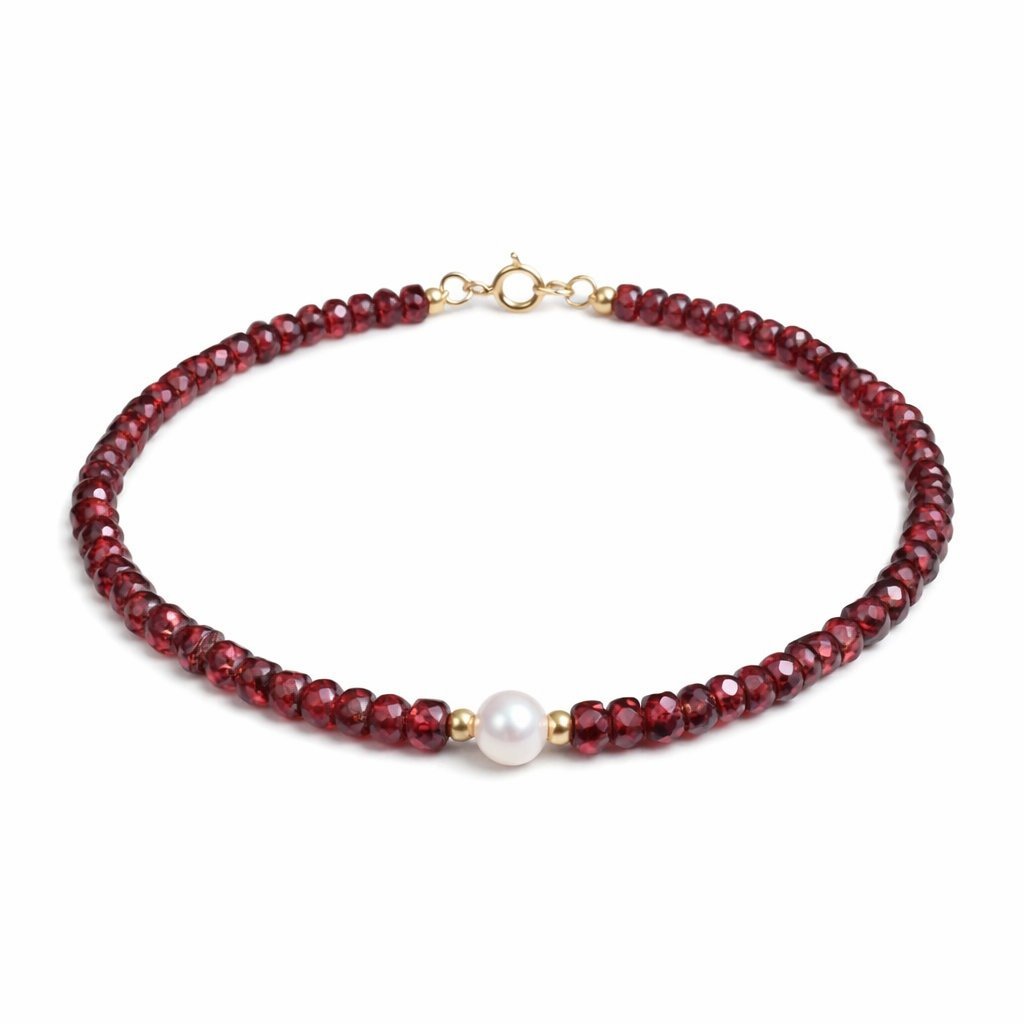 Bracciale Granato Sfaccettato con Perla d'Acqua Dolce