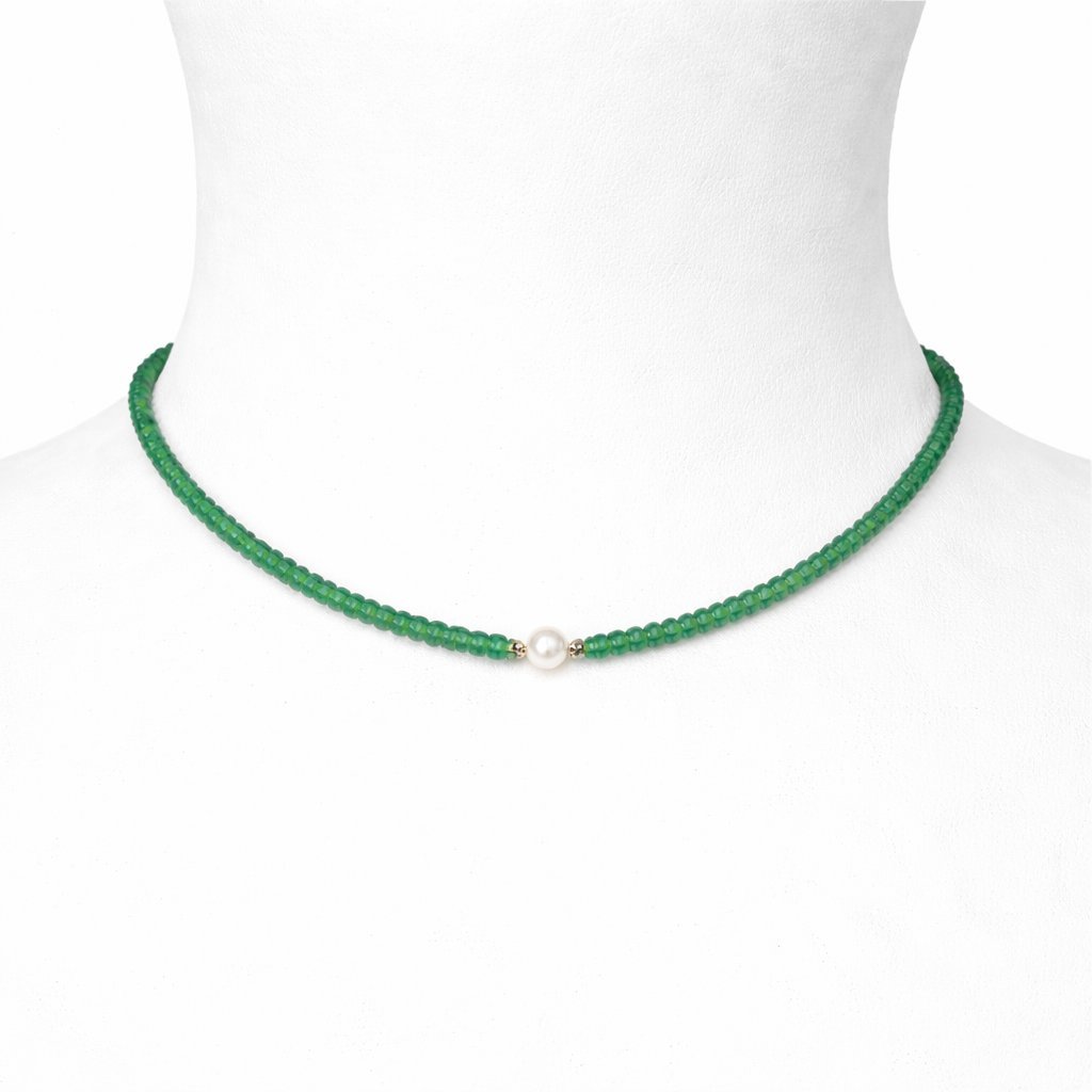 Collana Smeraldo Rondelle con Perla d'Acqua Dolce