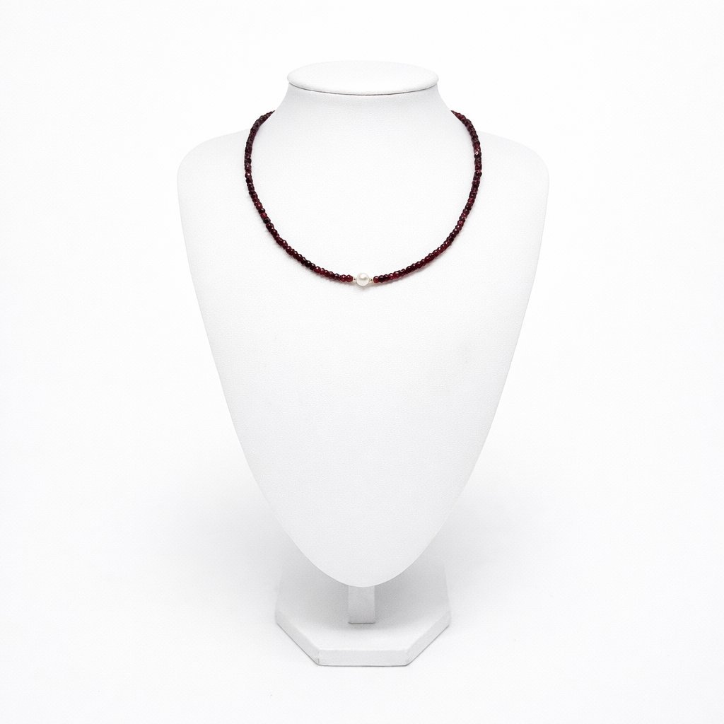 Collana Granato Sfaccettato con Perla d'Acqua Dolce
