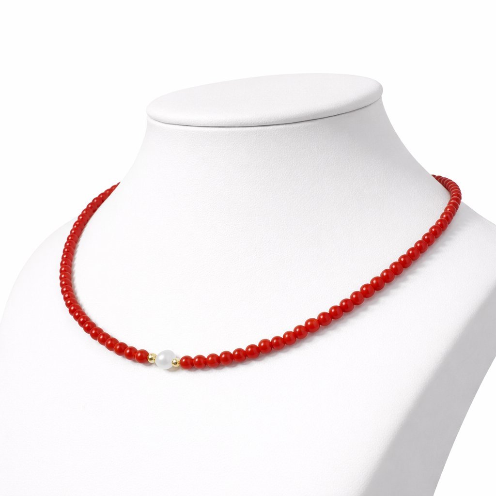 Collana Corallo Rosso con Perla d'Acqua Dolce