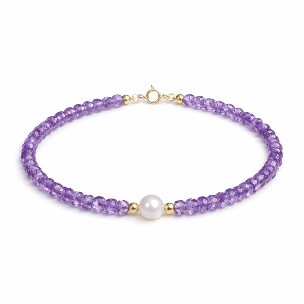 Bracciale Ametista Sfaccettata con Perla d'Acqua Dolce