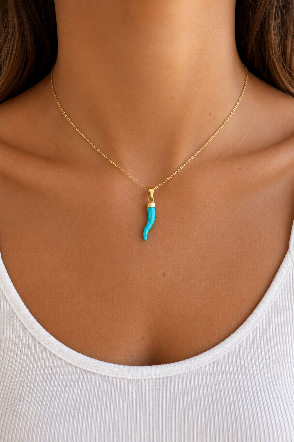 Collana cornetto in Oro 18Kt e Turchese