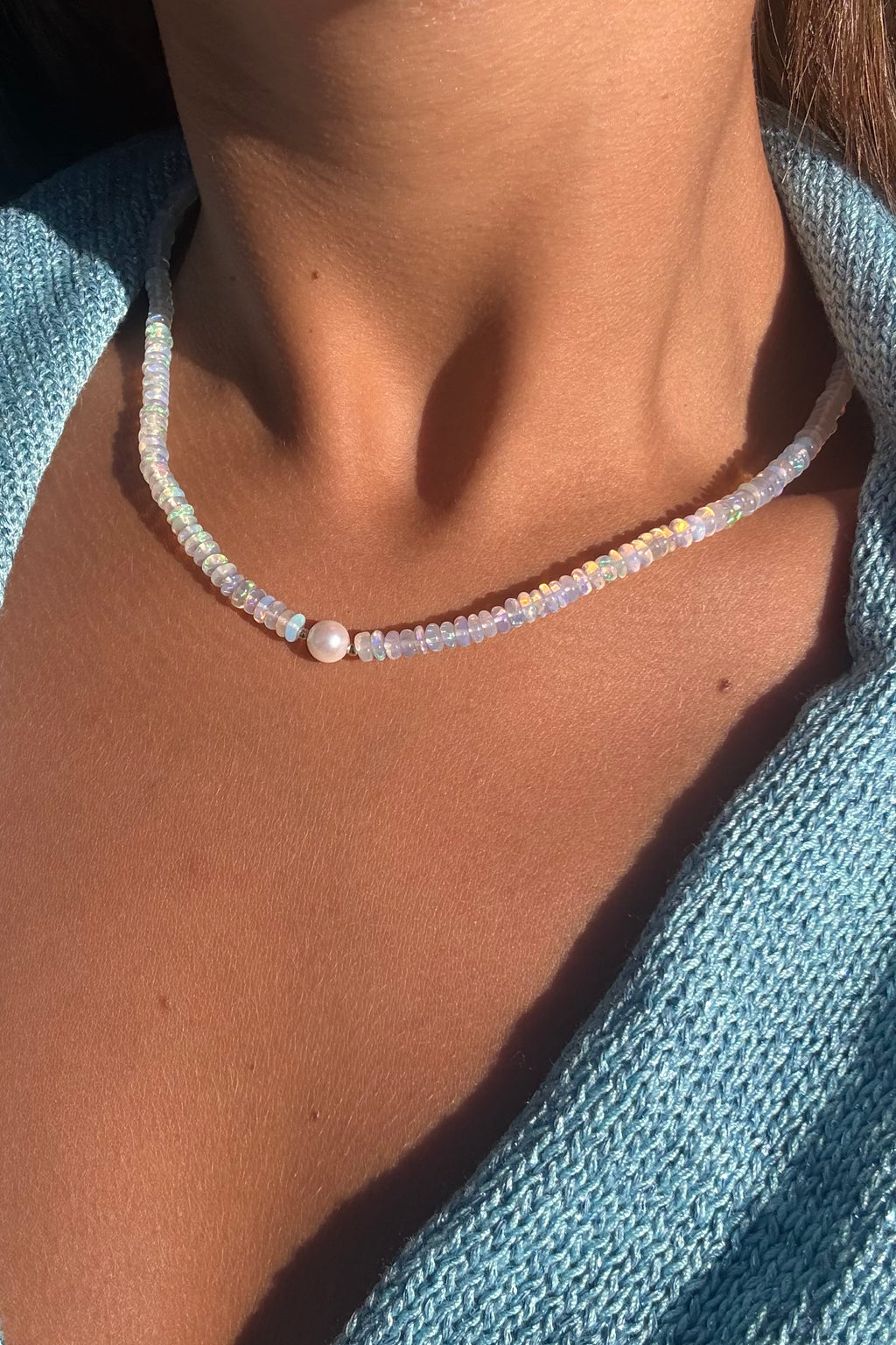 Collana con Opali e Perla d'Acqua Dolce