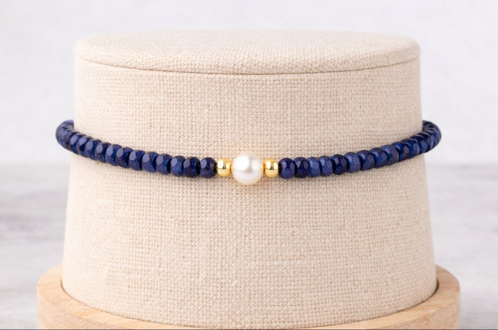 Bracciale Zaffiro Blu Rondelle con Perla d'Acqua Dolce