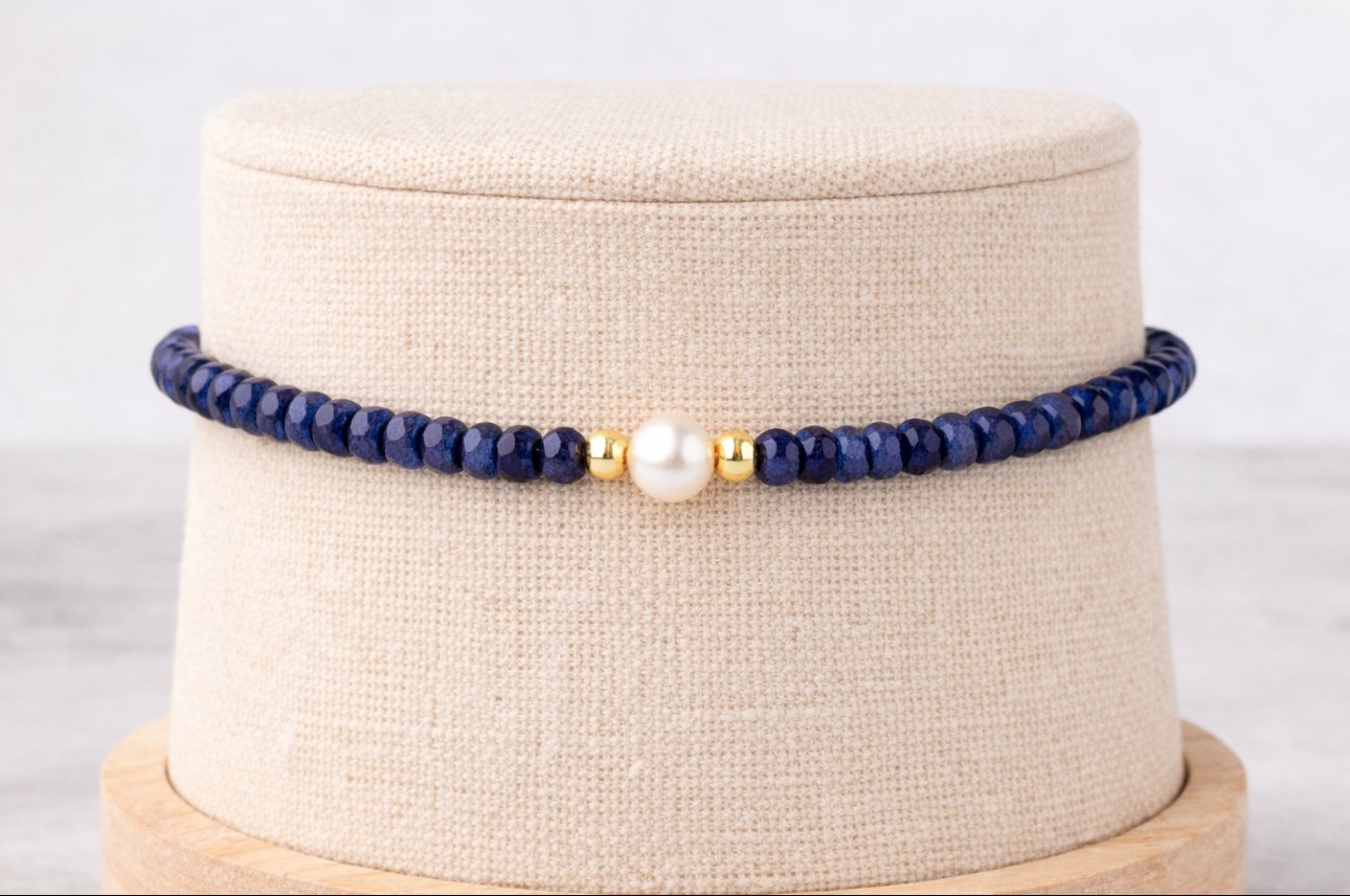 Bracciale Zaffiro Blu Rondelle con Perla d'Acqua Dolce