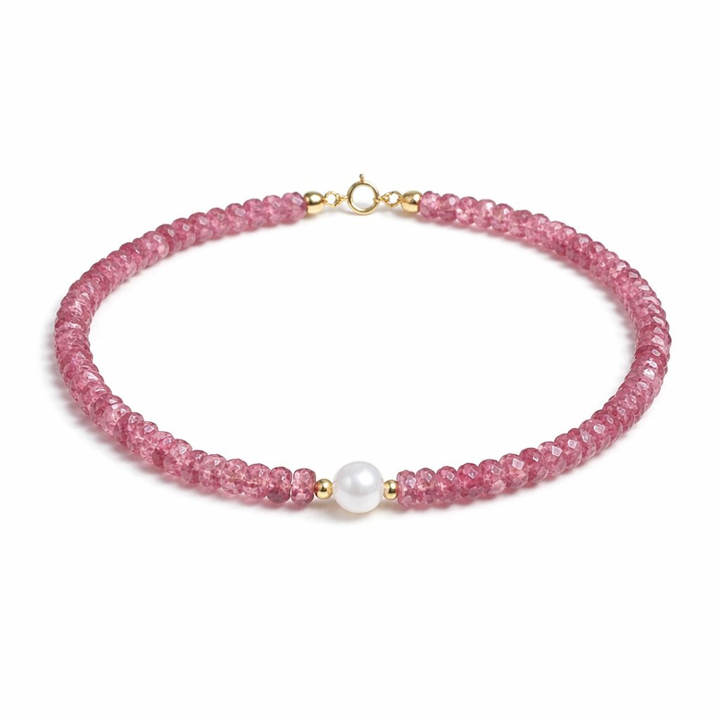 Bracciale Tormalina Rosa Rondelle con Perla d'Acqua Dolce