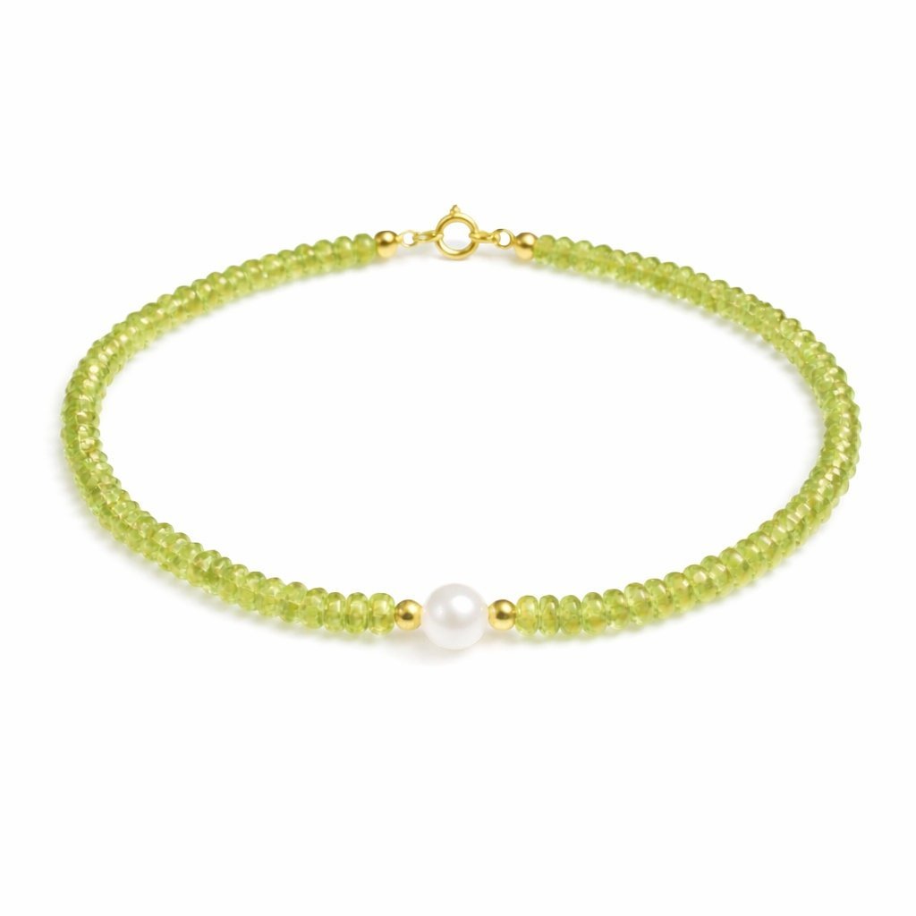 Bracciale Peridoto Rondelle con Perla d'Acqua Dolce