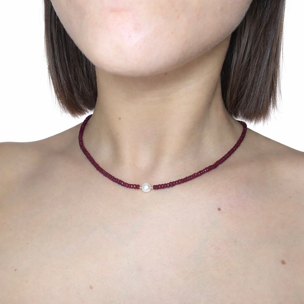Collana Rubino con Perla d'Acqua Dolce