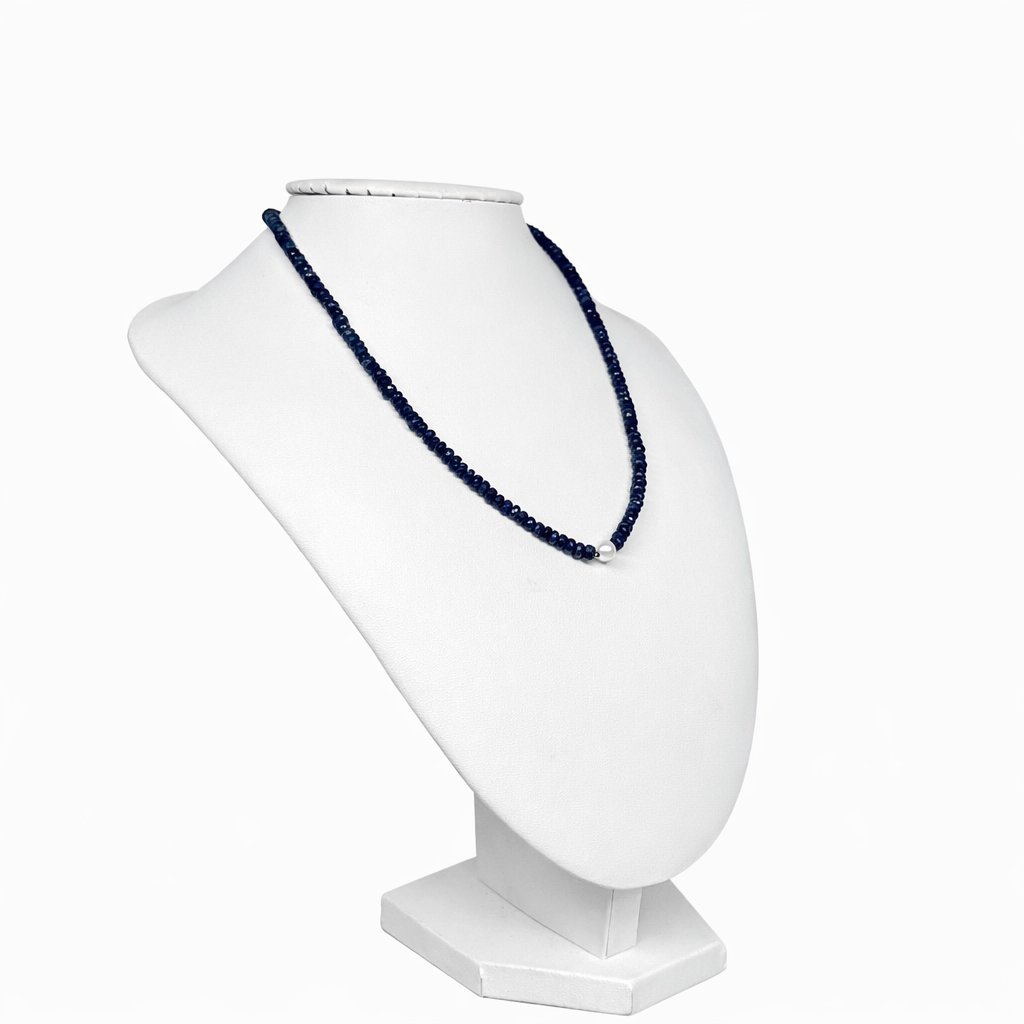 Collana Zaffiro Blu Rondelle con Perla d'Acqua Dolce