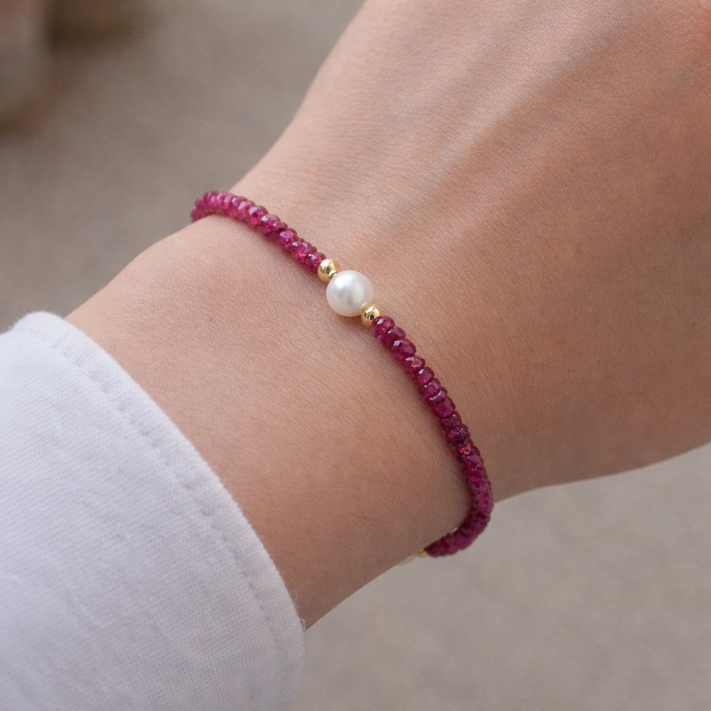 Bracciale Rubino Rondelle con Perla d'Acqua Dolce