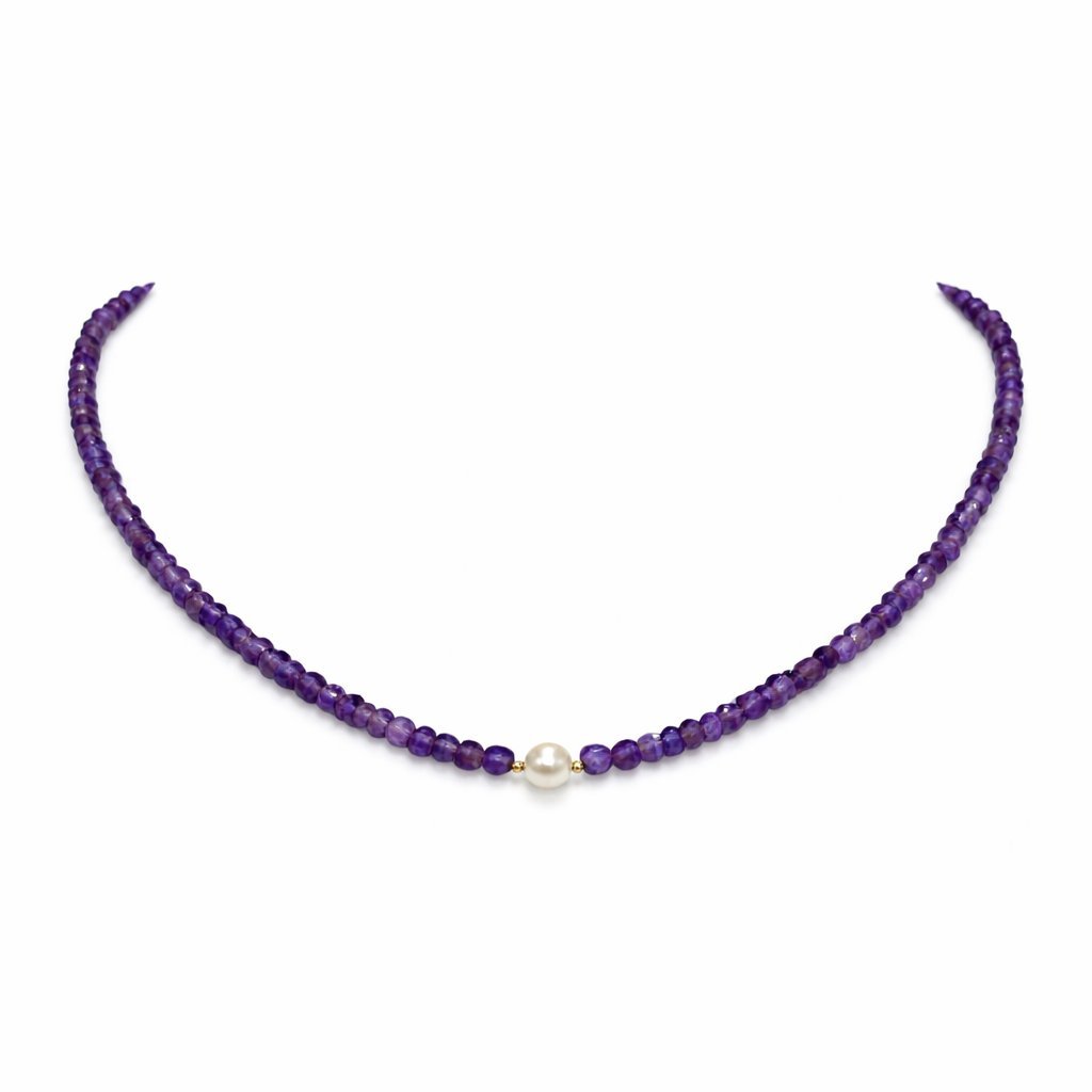 Collana Ametista con Perla d'Acqua Dolce Centrale