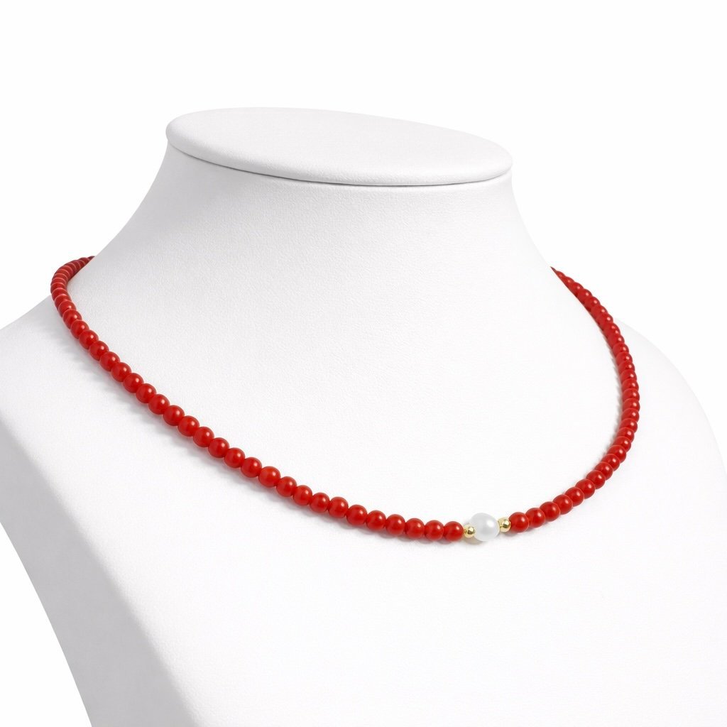 Collana Corallo Rosso con Perla d'Acqua Dolce