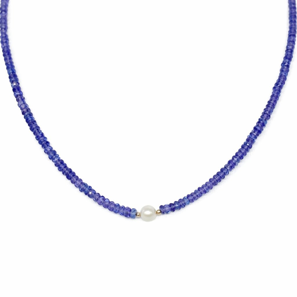 Collana Tanzanite Rondelle con Perla d'Acqua Dolce
