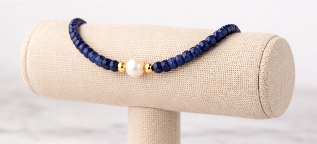 Bracciale Zaffiro Blu Rondelle con Perla d'Acqua Dolce