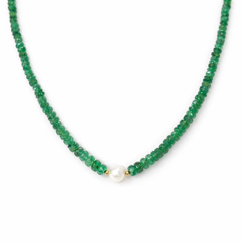 Collana Smeraldo Rondelle con Perla d'Acqua Dolce
